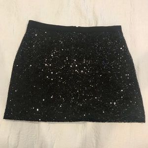 J. Crew Sequin Black Miniskirt